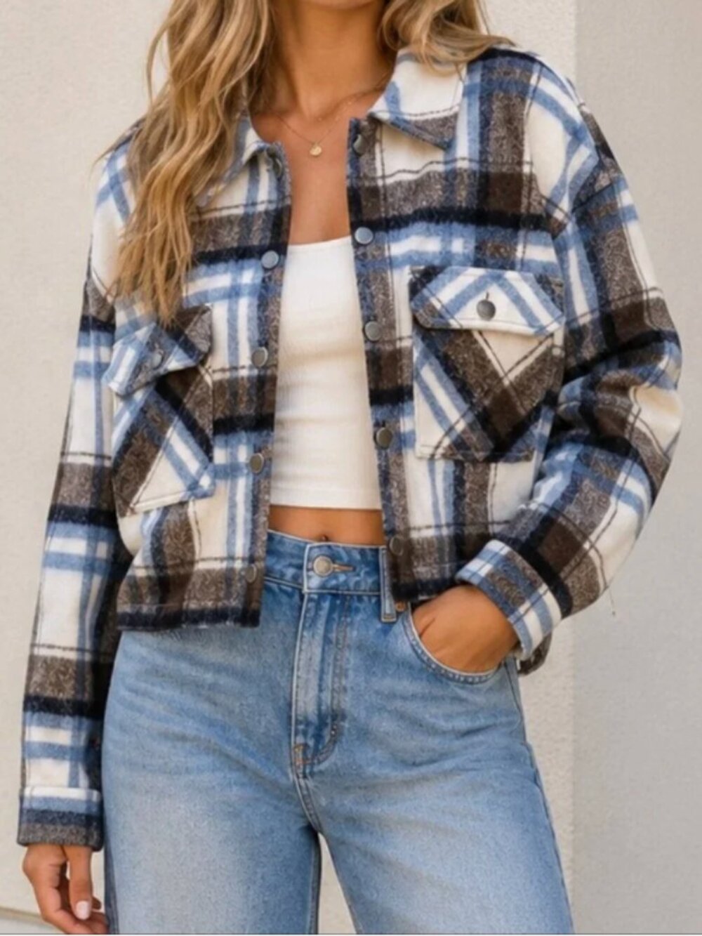 Zara Cropped Plaid Wool Blend Overshirt Flannel Jacket - Size S